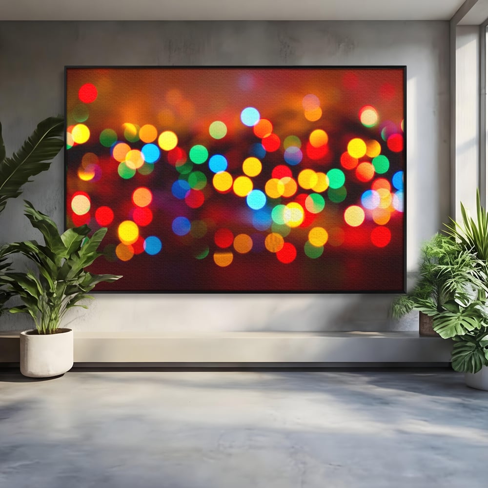 Tablou canvas cu tablou canvas cu lumini bokeh, in rama de aluminiu negru
